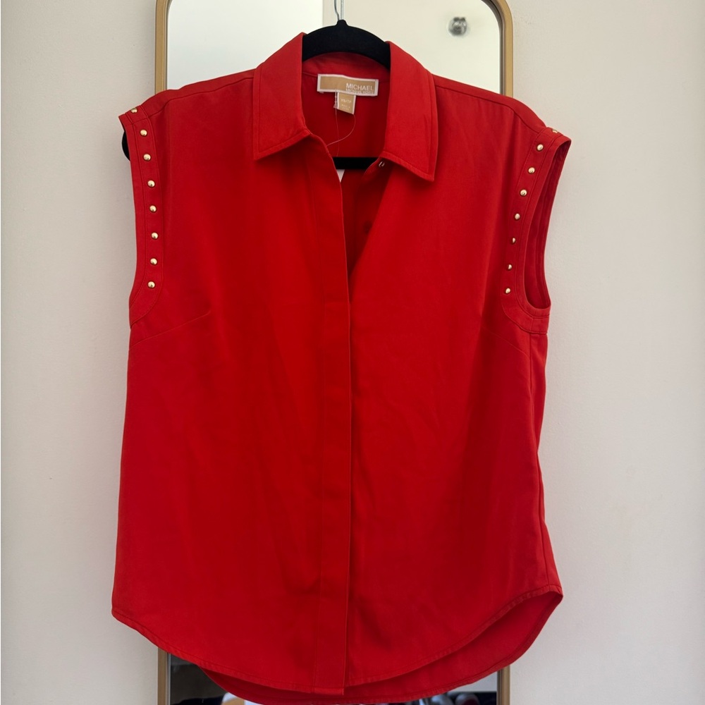 Michael Kors Orange Studded Sleeveless Shirt